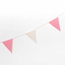 Guirnalda banderín tela marfil y rosa con topos