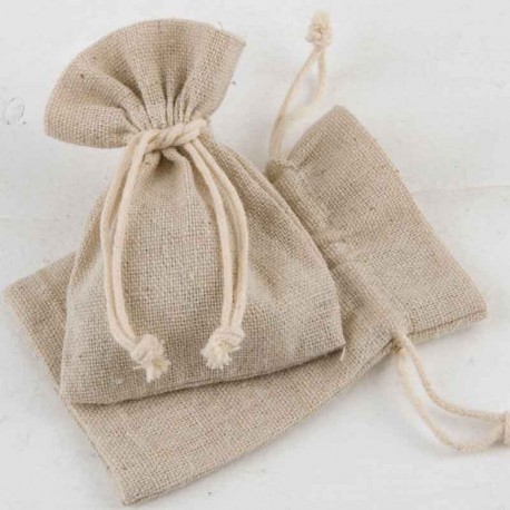Bolsa algodón pequeña en beige, 7.5 x 10 cm.