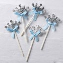 Pic corona plateada lazo azul decorar cupcakes