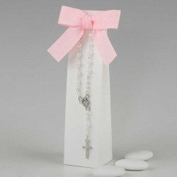 Pulsera rosario perlas y plateada con peladillas