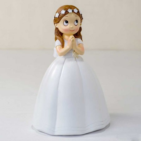 Figura para la tarta de Comunión, niña con corona de flores