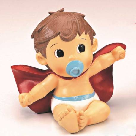 Figura bebé Super Héroe con capa y pañales, ideal para la tarta bautizo