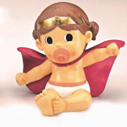 Figura bebé Super Héroina con capa y pañales, para tarta bautizo