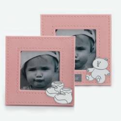 Marco de fotos piel en rosa, con motivos de bebé