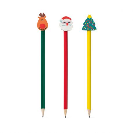 Pack 5 lápices de madera con goma navideña