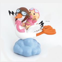 Cigüeña con Bebé gafitas rosa volando, figura para tarta