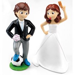 Figura para el pastel de boda pareja de novios fútbol
