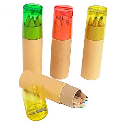 Caja con 6 lápices de colores y sacapuntas