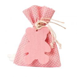Bolsa topos rosa con colgante oso y 5 peladillas choc