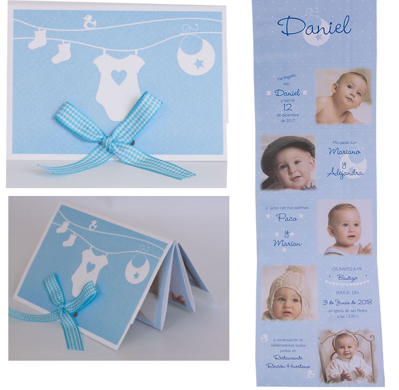 Invitaciones de Batuizo personalizable con fotos bebé, tonos celeste