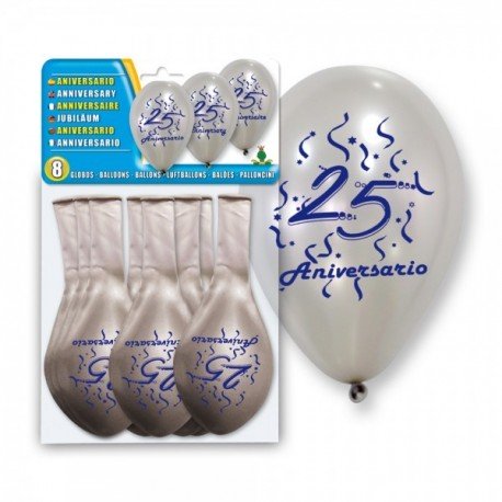 Bolsa con 8 globos para celebrar el 25 aniversario