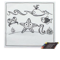 Mantel dibujos marinos con 5 ceras para colorear