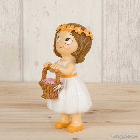 Figura niña paje con cesta de flores y corona
