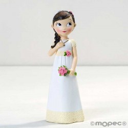 Figura para tarta niña Comunión con vestido romántico