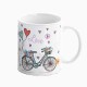 Frontal de la taza regalo para Boda, bicicleta y corazones