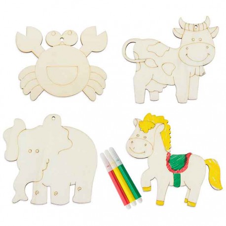 4 piezas de madera, figuras de animales, para colorear con rotuladores