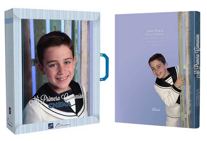Libro de firmas para comunión personalizado en la portada y contraportada con fotografías del niño