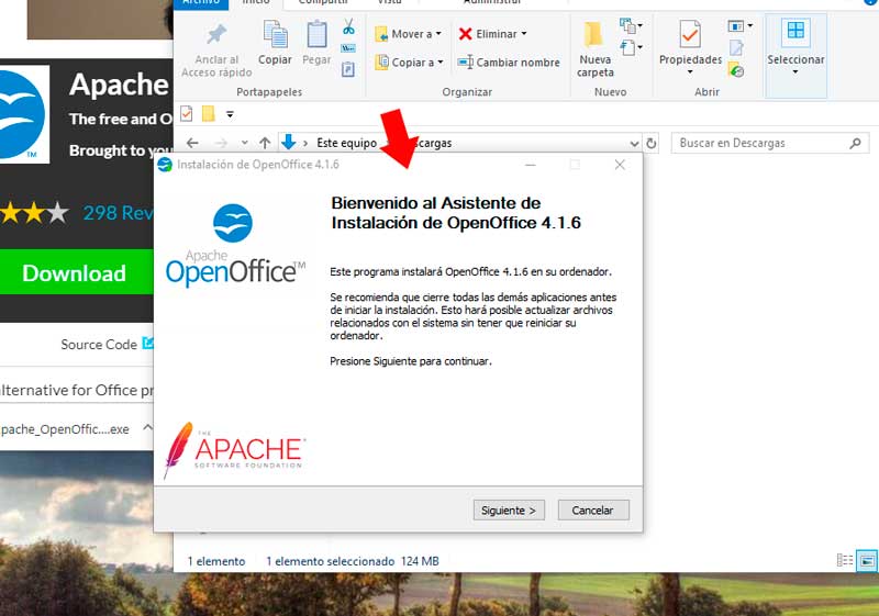 Ventana de instalación del OpenOffice